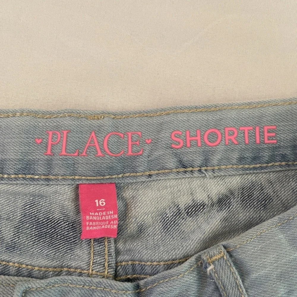 Childrens Place Denim Tie Dye Shorts Girls Size 16 Blue White Frayed Hem Shortie
